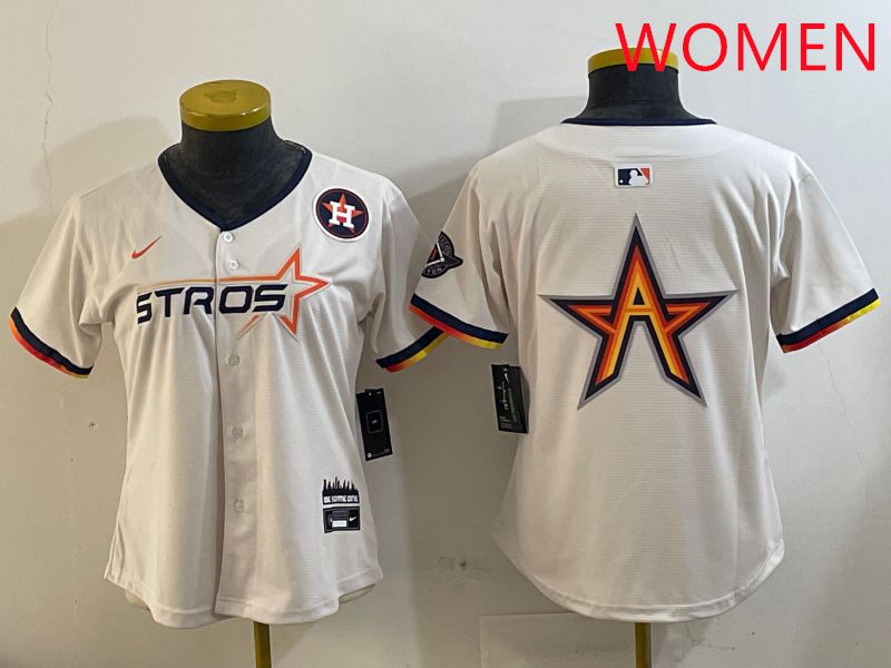 Women Houston Astros Blank Cream Three generations Joint Name 2025 Nike MLB Jersey style 4108->youth mlb jersey->Youth Jersey
